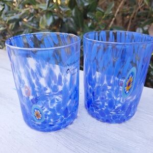 Murano Glass Cups Millefiori Tumblers Drinking Glasses Gift Set 2 Made in Italy